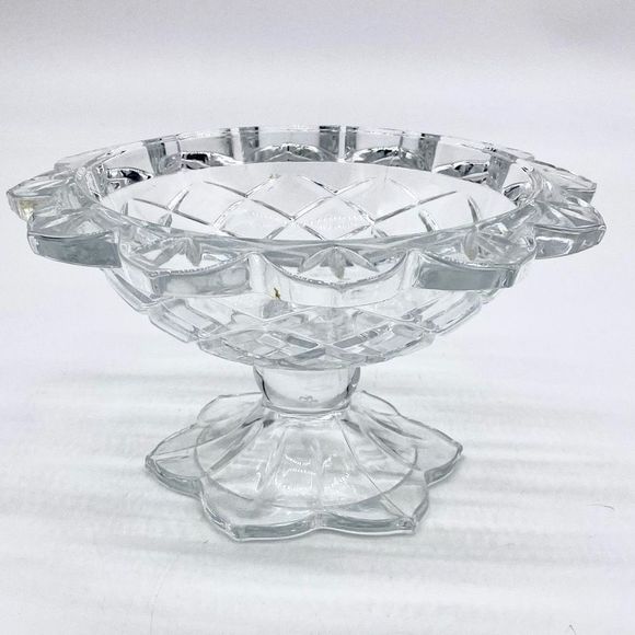 1940s Vintage Polonia Flower Shaped 24% Lead Crystal Compote Bowl Vase - Picture 1 of 12